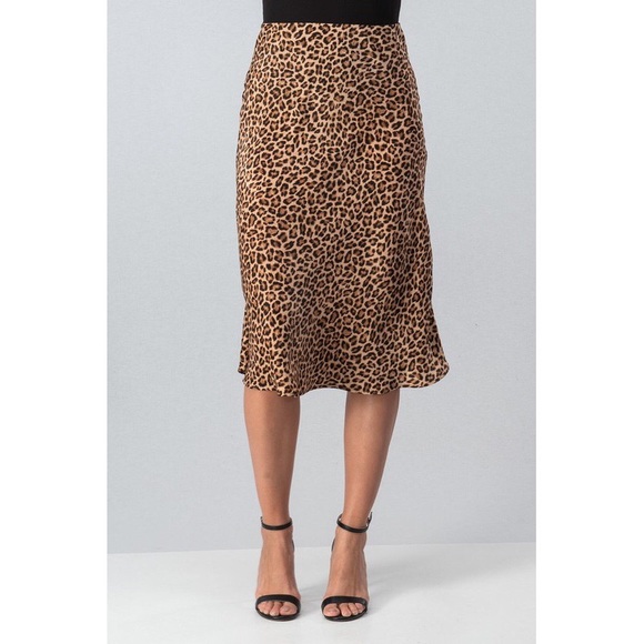 Wild Nights Satin Leopard Print Midi Skirt - Picture 2 of 6